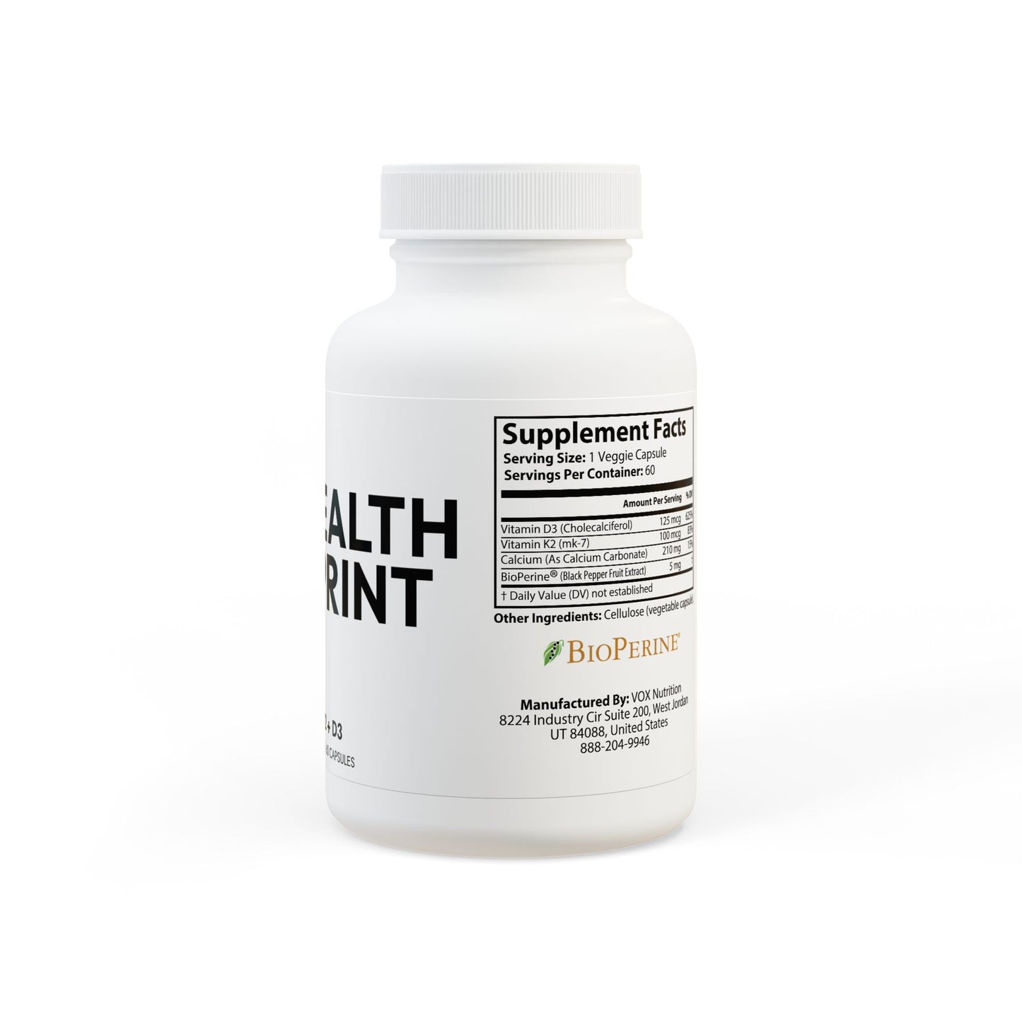Vitamin K2 + D3 Supplement (60 Capsules)